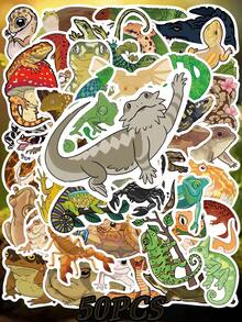 50pcs Colorful Reptile Stickers - Cartoon Lizard, Snake, Toad Decals For Laptops, Suitcases, Phones - PVC, Self-Adhesive, Mixed Colors, Asymmetrical Shapes, Fun Decoration, Whimsical Decor | Vibrant Animal Stickers | PVC Stickers, Reptile Accessories, Perfect For Winter, New Year - Multicolor - View 1