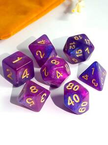7pcs Multi-Faceted Dice Set, Overall Purple Color With Gold Numbering, Suitable For Outdoor Party Games, Role-Playing Games, Also Great As Christmas, Halloween, Birthday Gifts