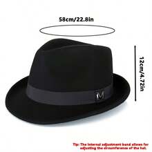 1 件男女通用纯色 M 字母绅士帽，厚实温暖纯羊毛毡复古卷边休闲软呢帽，适合日常外出和购物 - 彩色 - 查看 4