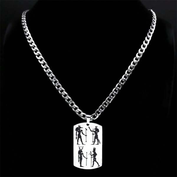 Collier médaille chien Anubis Horus Hathor Seth en acier inoxydable de couleur argent, style hip hop punk, pour femmes et hommes, pendentif N7918S05