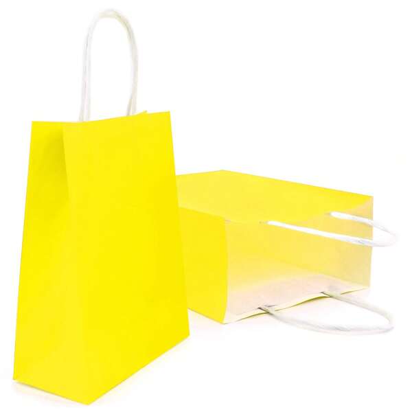 12pcs 8inch Yellow Goodie Bags Small Gift Bags,With HandleWith Handles Kraft Paper Bag, For Party Favor Bags For Party Favor Bags For Birthday, Wedding Season ,Birthday,Valentine's Day, Christmas Gift Wrapping,Wedding Season,Party Favors, Birthday Decorations, Party Supplies