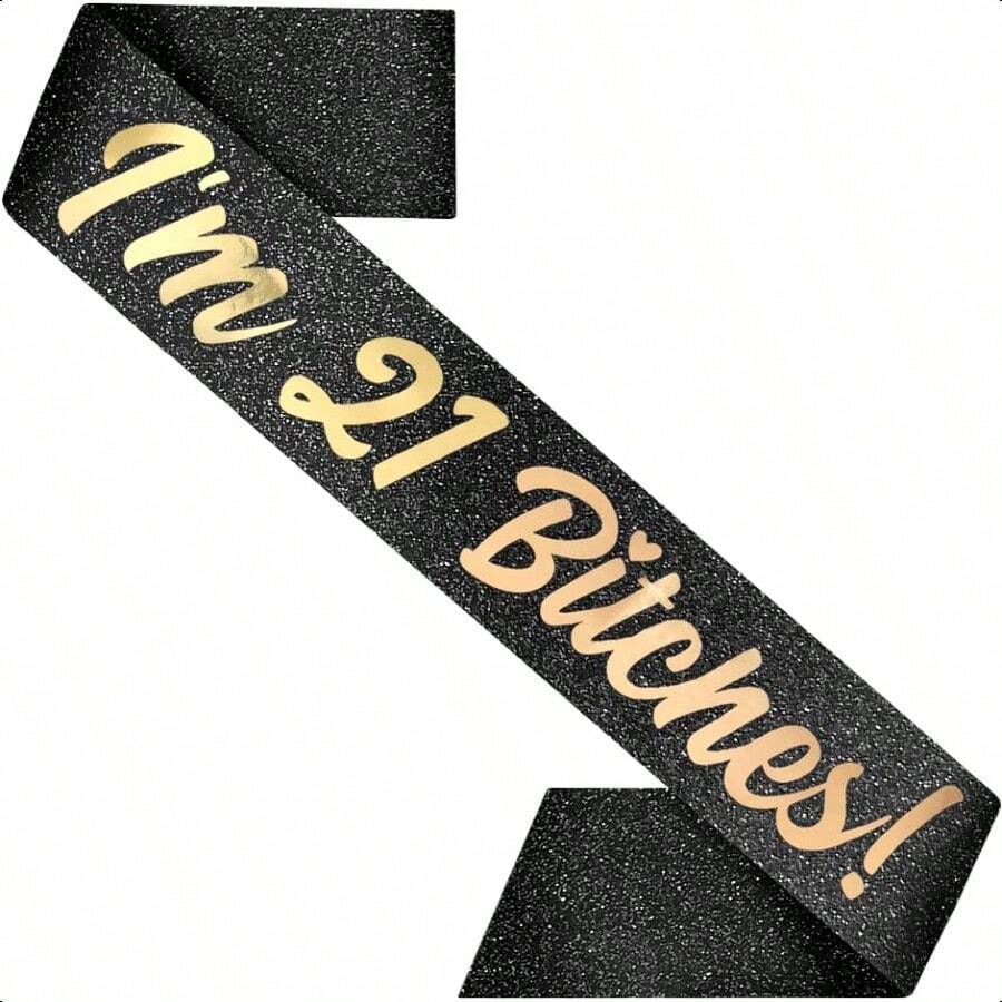 21st Birthday Decoration Sash For Women I'm 21 Black 33.5 Inch Long With  Gold Letters For Her-0166 - 如圖 - 查看 1