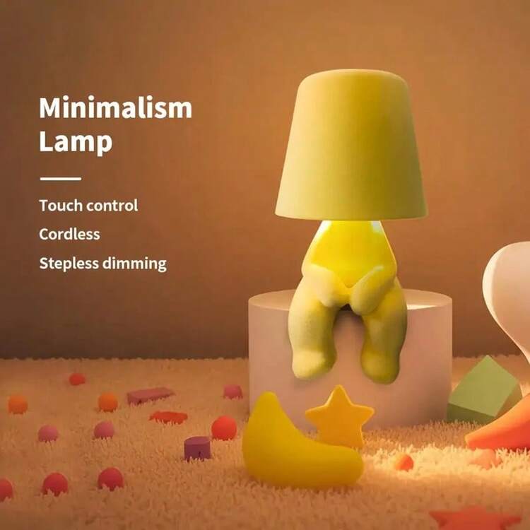 Touch Control Bedside Table Lamp - Color Changing LED Desk Light With Soft Fabric Shade & Gold Deco, Stylish Accent Lighting For Bedroom/Office - 黃色 - 查看 6