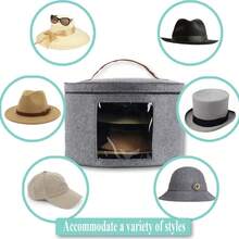 1pc Foldable Round Hat Storage Box, Stackable Dustproof Hat Organizer, Portable Cowboy Hat Container, Grey Travel Hat Case For Wardrobe Closet Home & Outdoor Trip Use - Multicolor - View 2