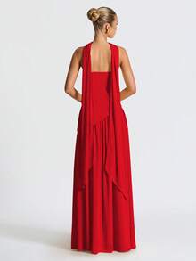 Elegant Sexy Strapless Slit Flowy Evening Gown Dress For Party - Red - View 2