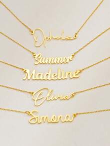 1 件定制项链女士银金色链条项链个性定制名字吊坠项链不锈钢首饰婚礼伴娘礼物周年生日礼物 - 金色2 - 查看 9