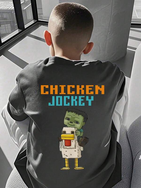 Tween Boy Casual Funny Print Round Neck Short Sleeve T-Shirt, Summer Top