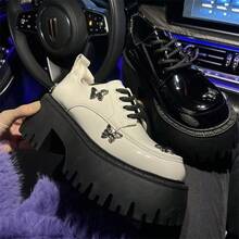 Diseño de nicho mariposa zapatos de cuero pequeños mujeres otoño nuevo estilo retro británico pequeño aumento, Zapatos mocasines de mujer - Beis - Ver 4