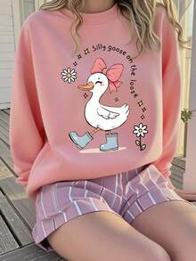1pc Girls' Cartoon Duck Element Crew Neck Sweatshirt, Comfortable & Breathable, Suitable For Outdoor Play And Personal Style In Spring/Autumn - Pink - View 6