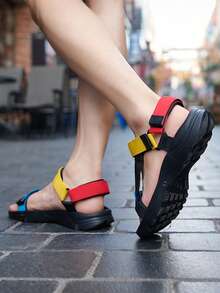 Men's Casual Fabric Sandals, Anti-Skid Hook & Loop Fastener Summer Beach Sandals For Outdoor Walking