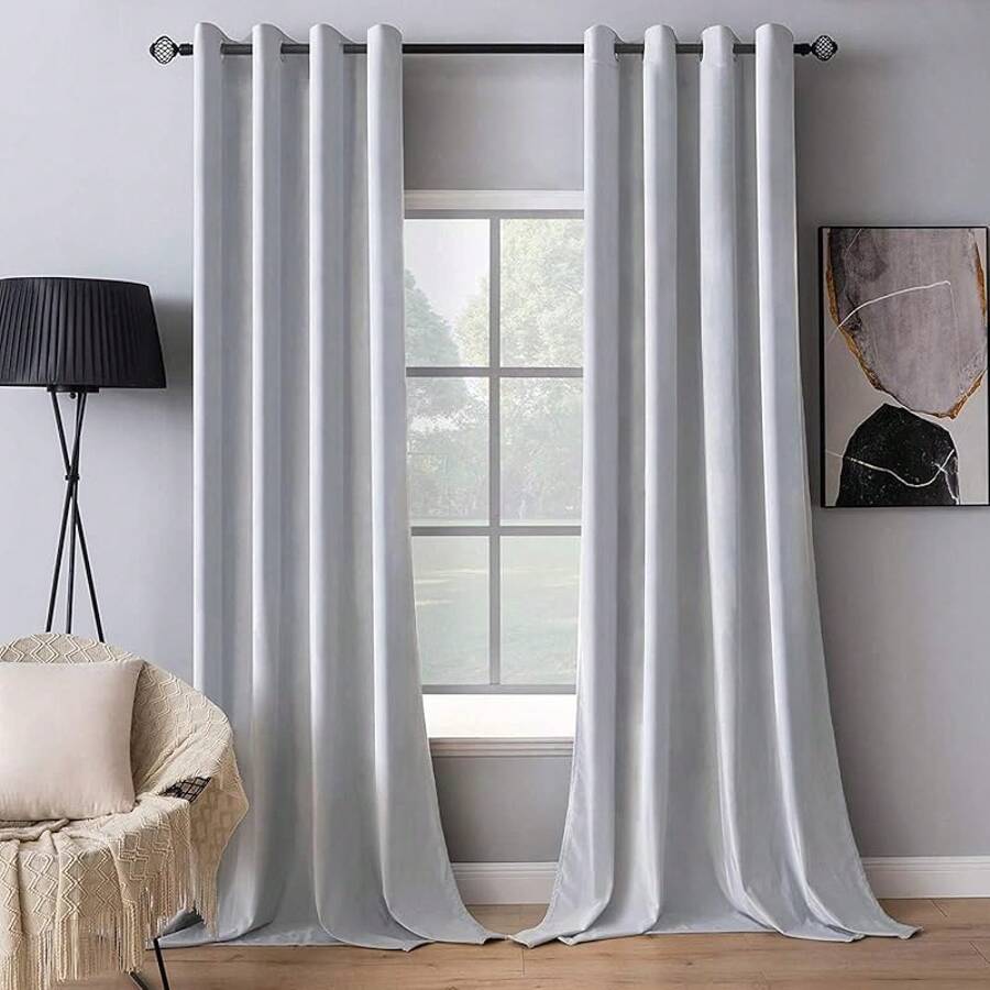 2 Panels Blackout Curtains Solid Soft Grommet Mustard Yellow Thermal Insulated Soundproof Room Darkening Curtains/Drapes/Panels Fall Living Room Bedroom 52 X 90 Inch - 灰色 - 查看 1