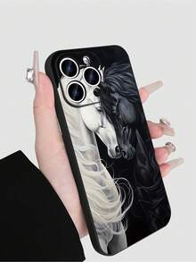 1pc Creative Wild Black & White Horse Pattern Shock-Absorbing Waterproof Phone Case, Compatible With IPhone 16/15/14/13/12/11 PLUS/PRO/PROMAX, An Ideal Gift For Yourself, Family, Friends, And Loved Ones Anti-Fall Scratch Resistant - Multicolor - View 3