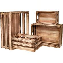 Large Wooden Crates Set Of 4 Decorative Storage Box With Handles, Rustic Torched Brown Farmhouse Wooden Crates For Display, Organizer Container Baskets Box For Kitchen, Pantry, Bedroom 18D110B4EF1BDABB0F22F-YTB