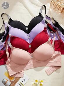 4pcs/Set Women's Seamless Adjustable Silver-Edged Strap Bras - Multicolor - View 2