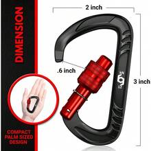 2 Pack Heavy Duty Auto Locking Wiregate Carabiner Clips, 12kN (2697 Lbs) Weight Capacity For Pets Camping Hammock Keychains, Red - Red - View 2