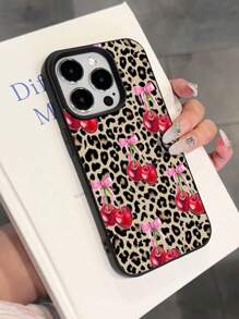 1pc Cute Vintage Leopard Print, Cherry Heart Pattern, Litchi Texture Anti-Drop Anti-Slip Soft Phone Case, Compatible With Apple And Phones Waterproof Shockproof Scratch Resistant - Multicolor - View 5