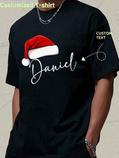 1 Pc Customized Men's Short Sleeves, Customizable Text, Make Your Own Exclusive Short Sleeves, The Best Gift For Family, Friends, Boyfriends, Girlfriends, And Close Friends, Christmas Gift.