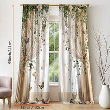 قطعتان من الستائر الحالمة ذات اللون الدافئ، مطبوعة بالورود والأوراق الخضراء والفراشات. تصميم الكروم المتعرج حيوي وطبيعي. جيب للحماية من الخصوصية. الأنماط الريفية مناسبة لديكور المنزل في غرف النوم وغرف المعيشة والمكاتب، مما يضيف جوًا دافئًا وطبيعيًا إلى منزلك.