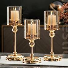 1pc European Style Metal Glass Candlestick Ornament Light Luxury Wedding Party Table Decoration Props, Home Romantic Candlelight Dinner, Table Decoration, Romantic Candlestick, Atmosphere Decor, Table Living Room Table Decor, Birthday Candles - 1pc - View 2