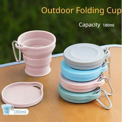 户外硅胶折叠杯，带挂扣，6.09盎司创意便携伸缩漱口杯，适合旅行户外运动，可折叠漱口杯，带扣带盖，硅胶折叠杯，便携式伸缩杯，旅行漱口杯，可折叠防漏便携式运动旅行漱口水瓶，适合户外徒步露营