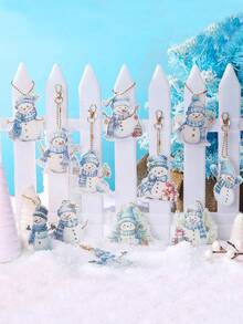 12 chaveiros com pintura de diamante de boneco de neve, enfeites pendentes com pintura de diamante 5D DIY, decoração de Natal e artesanato doméstico