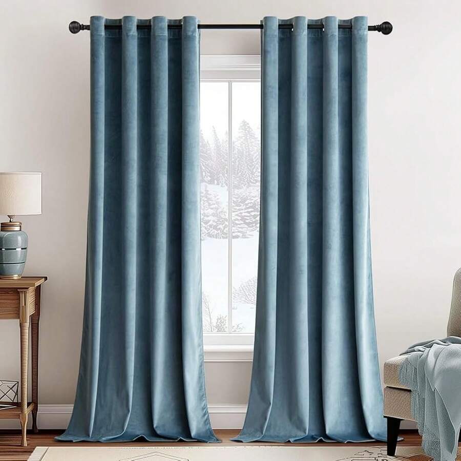 2 Panels Blackout Curtains Solid Soft Grommet Mustard Yellow Thermal Insulated Soundproof Room Darkening Curtains/Drapes/Panels Fall Living Room Bedroom 52 X 90 Inch - 深色板岩 - 查看 1