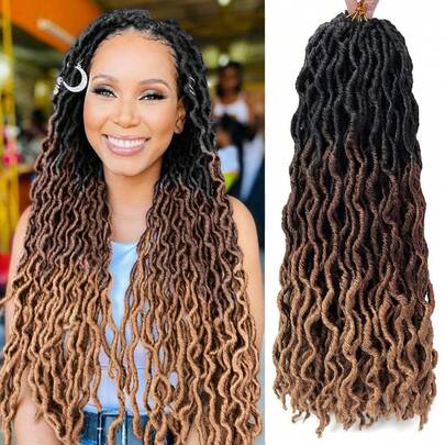 18/24 Inch Goddess Faux Locs Crochet Hair 1/6 Packs/Lot Soft Locs Wavy Crochet Braids Dreadlocks 3 Tone Curly Wavy Twist Braiding Hair Extensions African Roots Braid