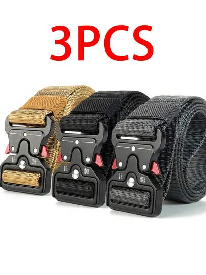 3 piezas Cinturón táctico para deportes al aire libre, Hebilla de liberación rápida de cinta de nilón multifuncional, Accesorios de equipo para senderismo y camping, Accesorios deportivos, Regalos para hombres Otoño, Otoño, Accesorios de Halloween Otoño-Invierno, Adecuado para adolescentes, jóvenes, hombres, casual, al aire libre, atlético, vacaciones, regalos de graduación, cumpleaños, uso diario
