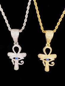 DUBSS 男士镶钻眼睛安卡十字架项链吊坠，5A级立方氧化锆嘻哈饰品 - Cross - 查看 5