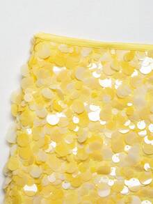 SHIBASHAN Chân váy mini đính sequin gợi cảm, chân váy ôm sát eo cao màu vàng thời trang nữ dự tiệc mùa xuân - Màu vàng - Xem 8