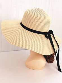 Nuovo cappello di paglia a tesa larga di stile boho da donna, con decorazione in pizzo e fiocco, cappello da spiaggia alla moda, a tesa ampia pieghevole per uso esterno, tempo libero, viaggi, colore vivace - Multicolore - Visualizzare 10