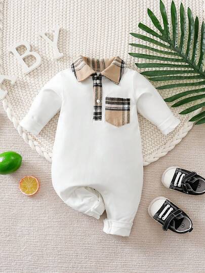 Yierying Infant Boys' Khaki Polo Collar Long Sleeve Romper, Autumn/Winter