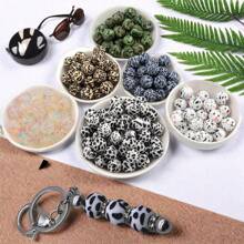 20pcs 12/15mm Leopard & Cow Print Silicone Beads, DIY Necklace Bracelet Jewelry Making Keychain Decoration Beads Set
