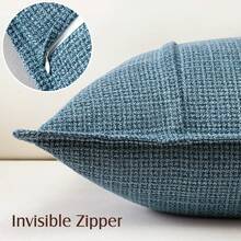 1pc Linen Solid Color Decorative Throw Pillow Cover, Suitable For Living Room Sofa, Bedroom, Office - Blue - View 3