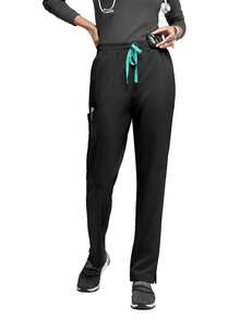 cimmuovere Women's Solid Color Casual Pants With Multiple Pockets, Side Slit, Contrast Color Waistband, Suitable For Scrubs, Nurse Uniforms, Workwear, Dentist, Healthcare, Pet Hospital, Laboratory Spring Black - Black - View 6