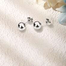 3-8 毫米 1 对银球耳钉，316L 不锈钢防过敏耳钉，简约风格适合男士、女士、青年，钛钢耳环，节日礼物 - 銀色 - 查看 4