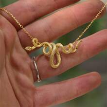 Golden Silvery Snake Pendant Chain Necklace Men's, Punk Hip Hop Style Necklace Jewelry, Party Birthday Gift - 銀色 - 查看 3