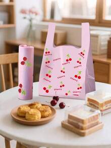 100pcs/50pcs Cherry Plastic Bags,Thick Gift Bags, Cherry Printed Plastic Handbags, Pink T Shirt Bags,Fashionable And Exquisite Cherry Fruit Pattern Handbags, Cherry Printed Disposable Plastic T-Shirt Bags, Fashionable Shopping Bag,Halloween Decorations,Halloween Party Supplies,Distribution Bags, Gift Packaging Bags, Christmas Party Supplies, Wedding Party Supplies
