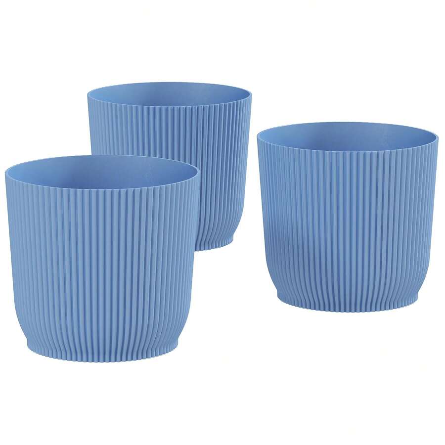 Set Of Three 22cm Decorative Planters - Elegant Blue Ceramic Pots For Indoor And Outdoor Use, Ideal For Flowers And Succulents, Stylish Home And Garden Decor
