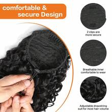 Water Wave Ponytail Extensions Drawstring Ponytail Natural Black Color Human Hair With Clip Thick Ponytail Hair - SNatural - View 5