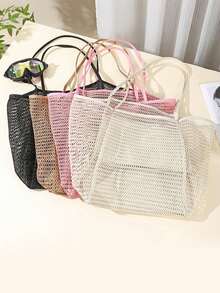 Bolso de malla de nailon para viajes a la playa, bolso de mano y de hombro casual, plegable para mujeres, adecuado para la playa, picnics y vacaciones, disponible en varios colores