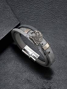 Vòng tay nam - Vòng tay da bện đầu đại bàng cổ điển cá nhân hóa - Vòng tay dây da đơn giản nhiều lớp có khóa từ - Loại bướm - Xem 14