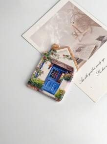 1pc Cute Countryside Floral Warm House Shaped Metallic Foil Melamine Fridge Magnet, Suitable For Home Decor, Daily Use And Holiday Gifts