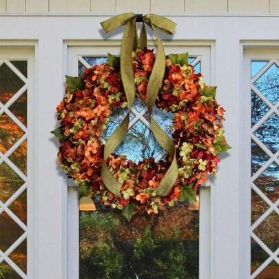 1pc Artificial Hydrangea Wreath, 30cm Thanksgiving Fall Door Wreath, Fall Decor Ball Flower Garland, Classic Style Faux Floral Decoration, Rustic Wall Hanging For Home Decor, Seasonal Home Decor|Autumn Aesthetic|Indoor And Outdoor Door Hanging Courtyard Farmhouse Patio & Garden Wall Decoration, Holiday Party Decoration Arrangement Window Hanging Simulation Flowers