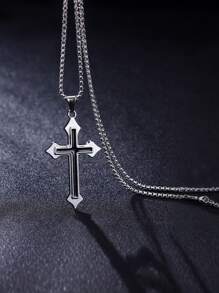 1 Peça Colar Pingente de Cruz em Aço Inoxidável, Acessório de Moda Versátil para Homens, Adequado para Festa, Uso Diário e Estilo Hip-Hop