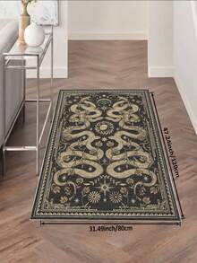 1pc Luxury Bohemian Vintage Snake Skin Pattern Carpet, Non-Slip Machine Washable, Retro Soft Area Rug For Dining Room, Large Size Carpet For Office, Bedroom, Living Room, Entryway - xanh đen - Xem 5