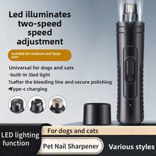 Máy mài móng cho thú cưng LED mới, máy cắt móng điện cho chó và mèo, dũa móng có đèn LED độc lập, 2 tốc độ, kìm cắt móng cho thú cưng. - Nhiều màu - Xem 1