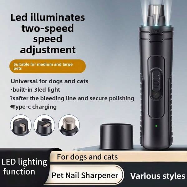 Máy mài móng cho thú cưng LED mới, máy cắt móng điện cho chó và mèo, dũa móng có đèn LED độc lập, 2 tốc độ, kìm cắt móng cho thú cưng.