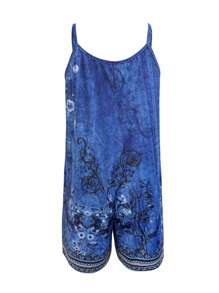Summer Popular New Hot Style Fashion Leisure Vacation Style Light And Elegant Ladies All-Match Slimming Out Home Travel Work Preferred Summer New Retro Style Fashion Vacation Leisure Printed Women's Suspender Jumpsuit - 藍色 - 查看 3