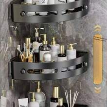 Corner Shower Caddy, Adhesive Shower Shelf Without Drilling, No Drill Bathroom Triangular Storage Rack, Wall-Mounted With 2 Hooks Back To School - Dark Grey - View 8